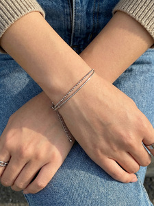 Two-Piece <b>Set</b> Twisted Texture Open <b>Bangle</b> & Mini Ball Bead Chain Stack Bracelet - Product Image 3