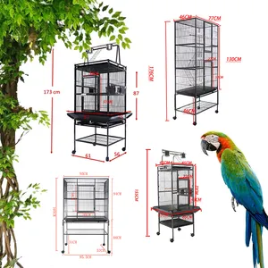 YOELLEN toptan birden lüks tasarımlar büyük siyah çelik metal demir aviary kanarya budgie pet papağan büyük kuş kafesi satılık