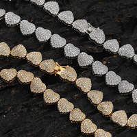 Joyería Hip Hop Europea y Americana con Incrustaciones de Circonio en Latón, Brazalete Cubano de Moda con Forma de Corazón de 10 mm, Regalo para Mujer