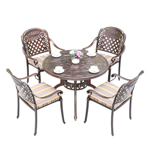 Outdoor Cast Aluminum Garden Set 4 Seater <b>Round</b> <b>Table</b> With Chairs Weather Resistant Courtyard <b>Patio</b> Furniture Traditional Style - Product Image 1