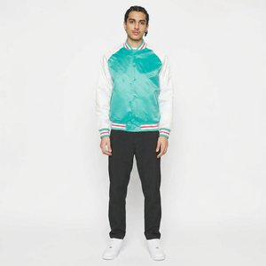Wholesale New Design Style Hot Sale High Quality Satin Winter Varsity Jacket Custom <b>Cycling</b> Ruining <b>Stand</b> Collar Front Logo - Product Image 1