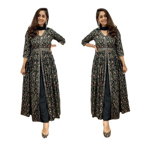 2025 recién llegados ropa india y paquistaní mujeres melocotón algodón estampado Kurta con Palazzo diseñador tradicional ropa de fiesta - Product Image 1