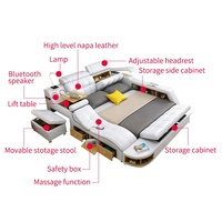 Modernes Lederbett mit Holzrahmen, weich gepolstert, multifunktional, Smart-Bett, King-Size/Queen-Size, mit Stauraum, Massage- und Audiofunktion