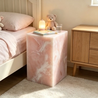 Socle en marbre onyx rose naturel, tabouret en pierre polyvalent, table d'appoint pour coiffeuse, chambre, entrée, décoration intérieure