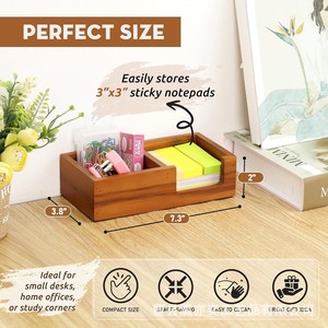 Organizador de escritorio de madera con notas adhesivas y caja de almacenamiento para clips de papel para papelería de oficina de 3x3 pulgadas - Product Image 5