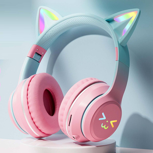 Pink Cat Ear Wireless Headphones With RGB Lights Bluetooth 5.3 Over Ear <b>Gaming</b> Headset Touch <b>Control</b> Bass Boost - Product Image 1