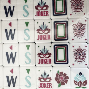 مجموعة ماجونغ أمريكية فاخرة مخصصة 160/166 قطعة، بلاط أكريليك فاخر منقوش، مجموعة لعبة ماجونغ للترفيه في الحفلات - Product Image 6