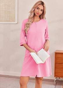 Venta al por mayor Zip up Batas para las mujeres Waffle Albornoz <span class=keywords><strong>Casa</strong></span> Vestido Ligero Hasta la rodilla <span class=keywords><strong>Bata</strong></span> - Product Image 4