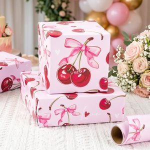 Cherry Bow <b>Wrapping</b> <b>Paper</b> 17in x 16.5ft Pink Sweet Cherry Design Valentine Gift Wrap - Product Image 6