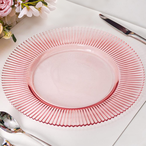 Piring Sajian Kaca Berwarna Transparan dengan Pinggiran Bergaris dan Teknik Enamel Berwarna untuk Acara Pernikahan - Product Image 4