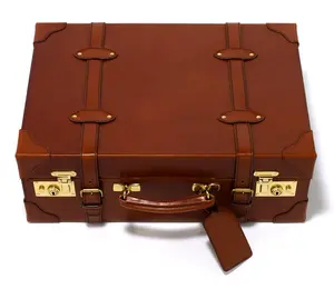 faux leather suitcase 2 pieces set MDF white vintage style luggage in stock ready to ship