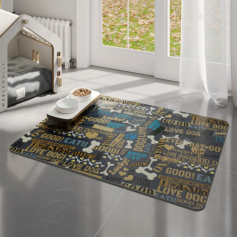 Tapis pour animaux de compagnie en cuir double face - os lettre marron