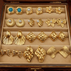 EH649 Orecchini a Perno in Acciaio Inossidabile con Pietre Intarsiate e Perle, Stile Vintage Trendy, Placcati in Oro, Ipoallergenici, <span class=keywords><strong>Gioielli</strong></span> da Donna - Product Image 1