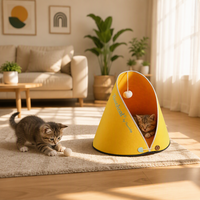 Lit rond en feutre pour chat avec poignées de transport, niche intérieure pour chat, abri confortable pour animaux de compagnie pour la maison