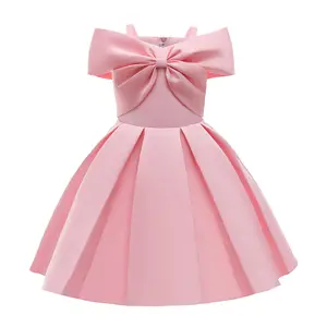 Kids Multi-layered sleeveless Bow Pink baby clothing Birthday party girls baby Pink Wedding Party Prom Dress for 3-10 years