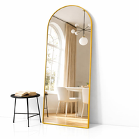 Miroir mural sur pied de grande taille, de haute qualité, pour la décoration de la maison, avec cadre en métal arqué, incassable, à poser au sol