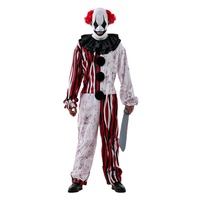 Costume d'Halloween de Clown Maléfique Horreur, Combinaison Rayée Éclaboussée de Sang pour Hommes