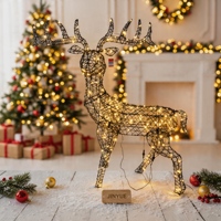 Grand motif lumineux de renne de Noël grandeur nature, sculpture 3D en fil métallique doré en forme d'élis, pour pelouse, décorations de Noël de qualité commerciale pour centres commerciaux et places publiques