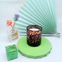 Bougie personnalisée en pot de cire de soja de couleur ambre à motif imprimé léopard pour la décoration intérieure et les vacances