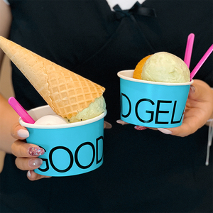 Bán buôn dùng một lần có thể tái chế thân thiện với môi phân hủy sinh học thực phẩm liên hệ với lớp giấy kem Bát với in <span class=keywords><strong>logo</strong></span> tùy chỉnh - Product Image 4