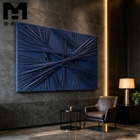 Decoración para el Hogar, Arte Mural de Tela Texturizada 3D Azul Marino, Lienzo Abstracto con Nudos, Pintura Hecha a Mano, Cuadro para Sala de Estar, Enmarcado
