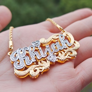 <span class=keywords><strong>Collana</strong></span> con Ciondolo Personalizzato Qiuhan a Forma di Cuore con <span class=keywords><strong>Nome</strong></span>, <span class=keywords><strong>Doppio</strong></span> Strato e Placcatura Bicolore - Product Image 1