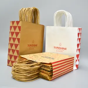 カスタムロゴ卸売生分解性食品グレードブラッククラフトブラウン紙包装袋ツイストハンドルと平底