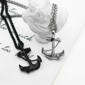 Stainless Steel Anchor Pendant Necklace Men's Punk Hip Hop Style Jewelry Geometric Themed Charm Fashion Accessory - Product Image 2