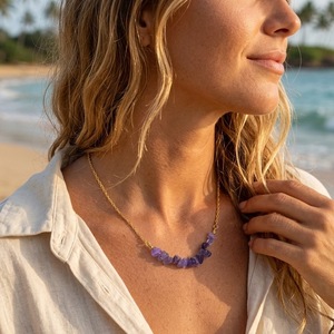 Collier Pendentif en Acier Inoxydable avec Perles de Pierre Naturelle Irrégulières 12 Couleurs, Améthyste et Cristal de Quartz, Collier Spirituel d'Anniversaire - Product Image 3
