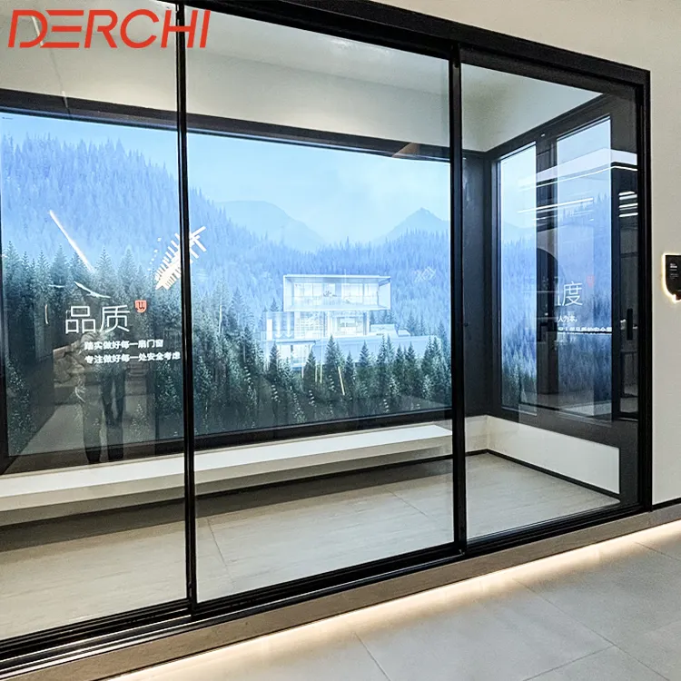 DERCHI Marco Delgado extremadamente estrecho 8mm vidrio individual insonorizado interior sala de estar puerta corredera de vidrio de aluminio