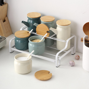 Articoli per la casa all'ingrosso stoviglie Dispenser di olio e aceto Set di barattoli di stoccaggio Set di barattoli di spezie in ceramica nordica con supporto - Product Image 4