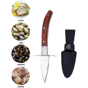 Oyster faca de aço inoxidável, faca shucking com bainha de couro, grampo, marisco, ferramentas de marinheiro, faca oyster