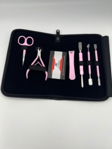 Private Logo Solid Stainless Steel Manicure <b>Pedicure</b> <b>Tools</b> Kit Pink Color Nail Cutter Clipper Nipper Pusher Scissors with Pouch - Product Image 2