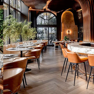 Оптовая продажа, винтажная Коричневая Кожаная полукруглая скамейка для кафе-бара, мебель для ресторана, столик и стул в Германии - Product Image 3