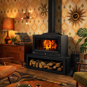 Caminetto Moderno <span class=keywords><strong>in</strong></span> <span class=keywords><strong>Ghisa</strong></span> <span class=keywords><strong>a</strong></span> <span class=keywords><strong>Legna</strong></span>, <span class=keywords><strong>Stufa</strong></span> Integrata per Riscaldamento Interno, Ideale per Soggiorni <span class=keywords><strong>in</strong></span> Case di Campagna - Product Image 1