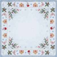 Tapis de jeu de Mahjong de Noël sur le thème de la cabine de ski et du téléphérique de la station, avec bordure motif houx et flocons de neige, tapis de table carré