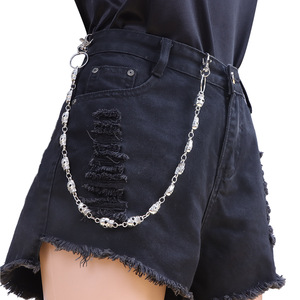 โซ่คาดเอวโลหะรูปหัวกะโหลก สีเงินทิเบต เครื่องประดับแฟชั่นสำหรับทุกเพศ สไตล์ร็อคสำหรับฮาโลวีน - Product Image 1