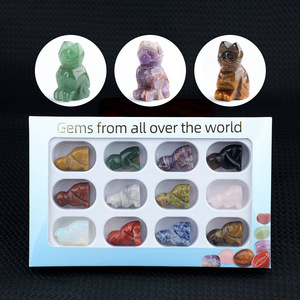 12 Color Boxed Gemstone Cat Ornaments (Aventurine Agate Obsidian) Engraved Sculpture Set for Christmas Home Decor-Wholesale - Product Image 4