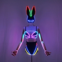 Costume de lapin lumineux et coloré Richshining avec masque de lapin, combinaison robot LED, soutien-gorge lumineux pour femme, idéal pour les bars, les clubs et les spectacles sur scène