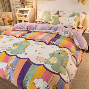 Parure de <span class=keywords><strong>lit</strong></span> en velours de lait chaud d'hiver, ensemble de quatre pièces en flanelle de corail épaissie, housse de couette en peluche, ensemble de draps trois pièces pour enfants - Product Image 6