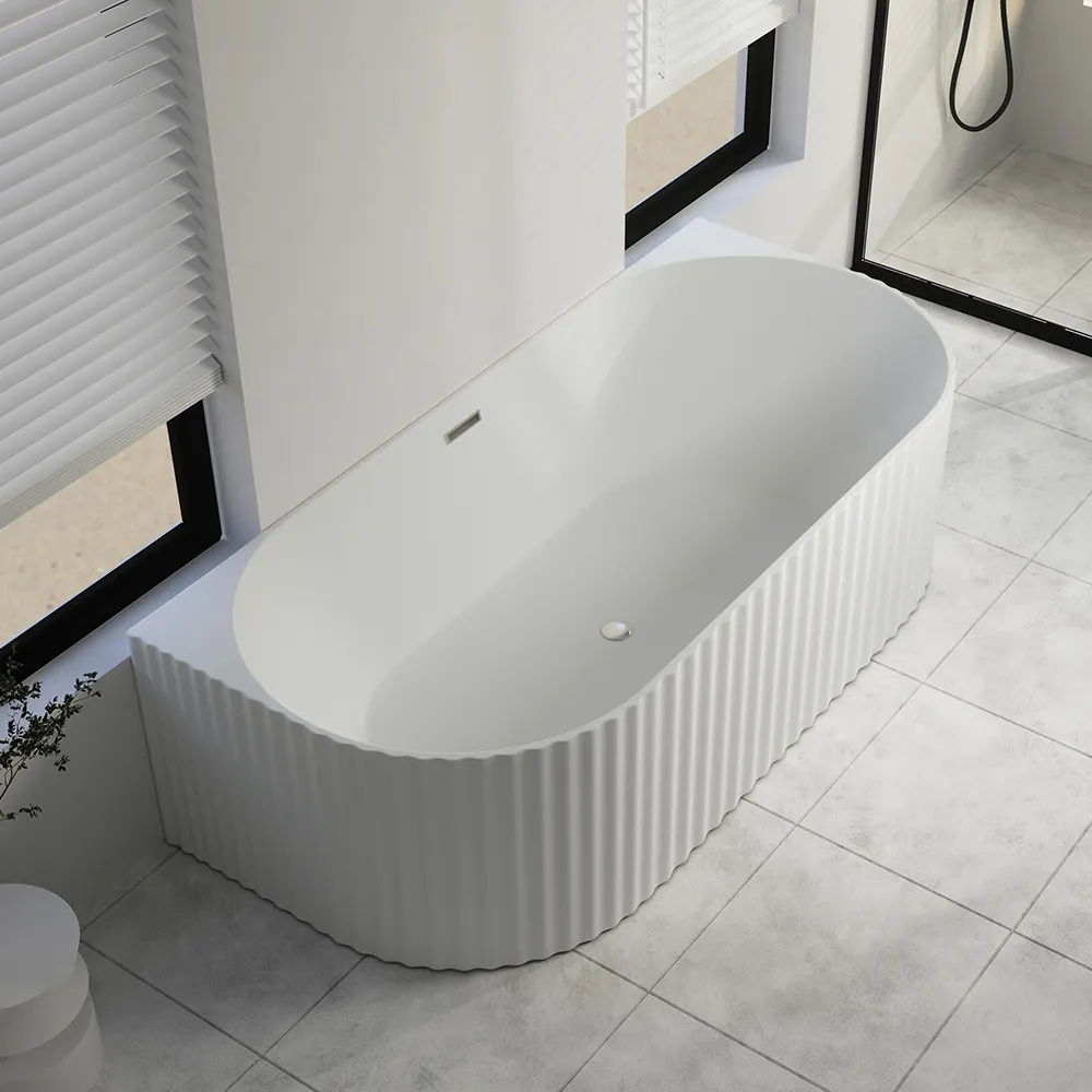 Trắng Streak chống lại tường Flute freestanding Acrylic bồn tắm làm sạch trong nhà bồn tắm sang trọng trắng massage bồn tắm bồn tắm