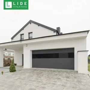 Flush Aluminium Garagedeur Met Glazen Ramen Moderne Hedendaagse Frameloze 8X7 16X7 Stalen Zwarte Dubbele Garagedeur