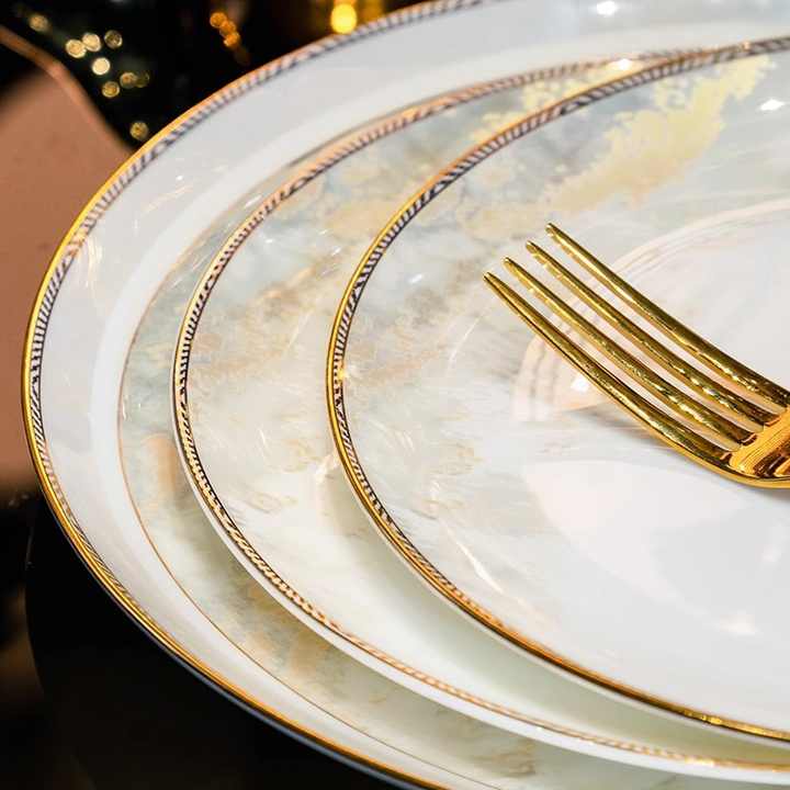 Eco-friendly Porcelain Dinner Set - Luxury Gold Rim Tableware
