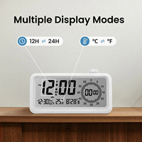 Réveil numérique rechargeable à changement de couleur, minuteur 60 min, température, fonction snooze, calendrier, 12/24H, fonctionne sur piles, horloge de bureau