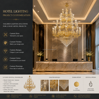 Lustre en cristal à étages de style européen, cadre en métal doré, lampe suspendue pour l'éclairage de projets de réception d'hôtels de prestige