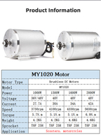 Moteur CC sans balais Faradyi MY1020 1000W 1200W 1.5kW 2kW 1500W 1600W 2000W 3000W 36V 48V 60V pour trottinette électrique et moto