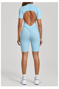 Mono de <span class=keywords><strong>yoga</strong></span> de manga corta con media cremallera y espalda hueca, ideal para ciclismo al aire libre, jogging y fitness. - Product Image 4