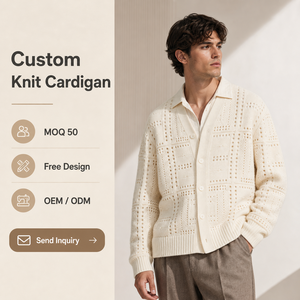 Cárdigan de punto calado blanco marfil para hombre, corte ajustado, cuello en V, suéter con botones, estilo coreano preppy, ligero, para capas - Product Image 1