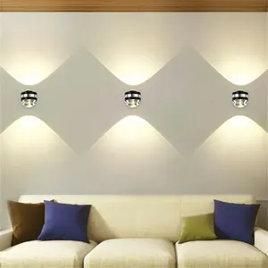 Modern LED duvar aplik 2W 6W yukarı aşağı aydınlatma kristal spot kapalı arka plan duvar ışık oturma odası yatak odası dekoru