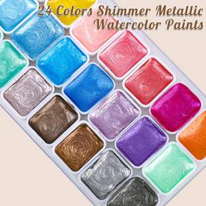 Ensemble de peinture <span class=keywords><strong>aquarelle</strong></span> miniature Panwenbo, 24 couleurs, peinture <span class=keywords><strong>aquarelle</strong></span> métallisée, peinture <span class=keywords><strong>aquarelle</strong></span> scintillante perlée solide pour adultes, enfants, débutants, artistes - Product Image 2